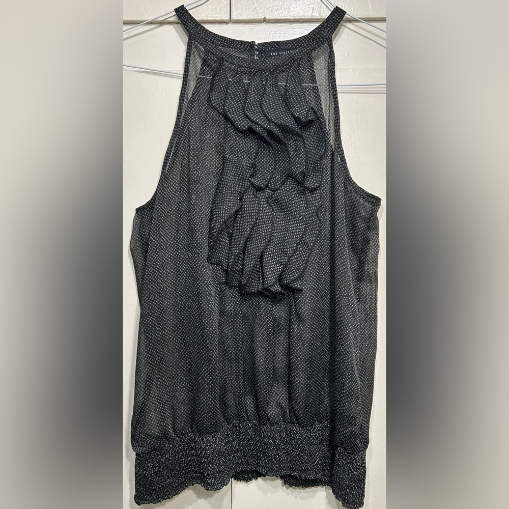 The Limited Black Sheer Halter Dressy Tank Top With Ruffles - Size Medium